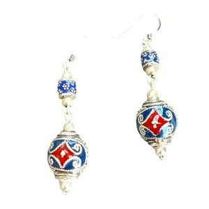 Vintage Sterling Cloisonne dangle Earrings